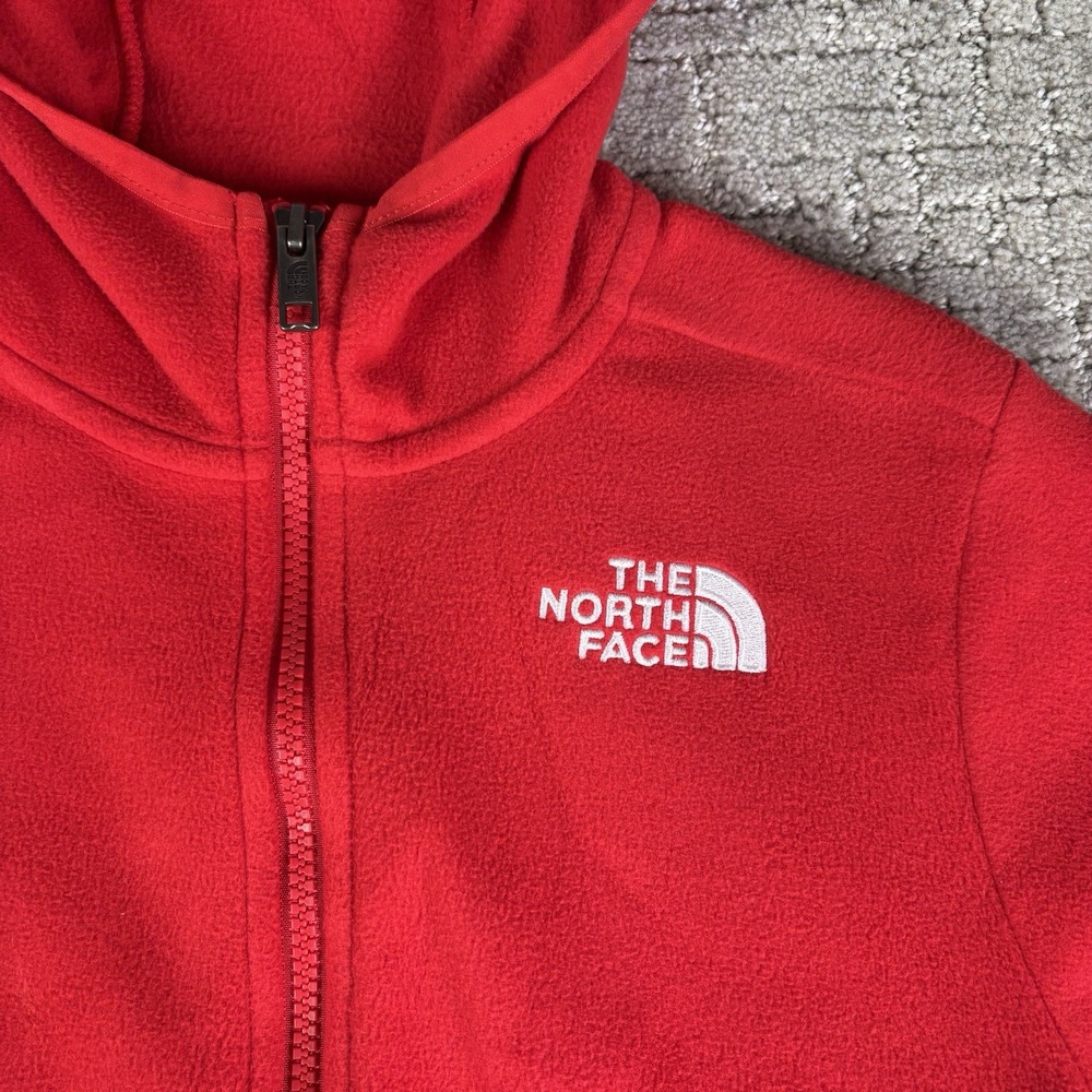 Teen The North Face Bright Red Full-zip Up Fleece Sweater Size Medium (10) - Picture 2 of 6